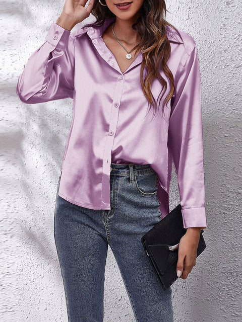 Karen | Classic Satin Long‑Sleeve Blouse for Women