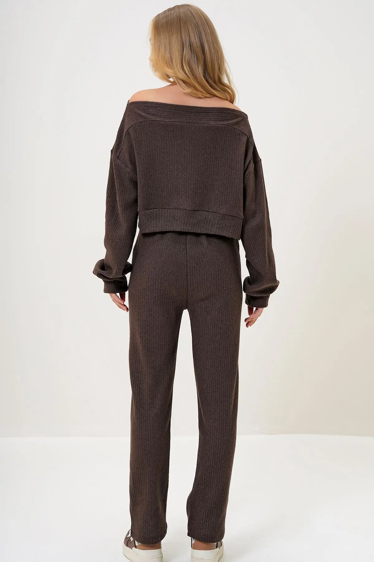 Rohana | Loungewear Relaxed Set Off Shoulder Sweatshirt and Trousers