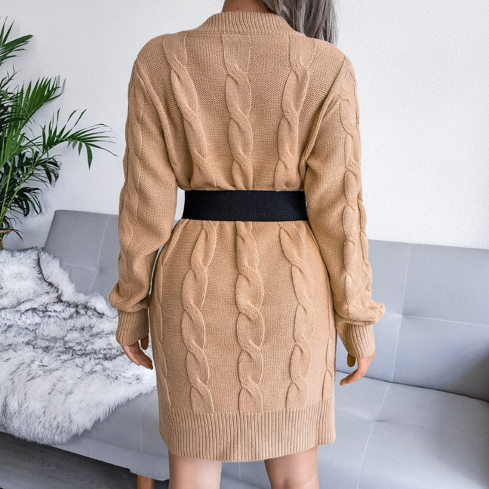 Mila | Cozy Knit Mini Dress with Long Sleeves - Motheero