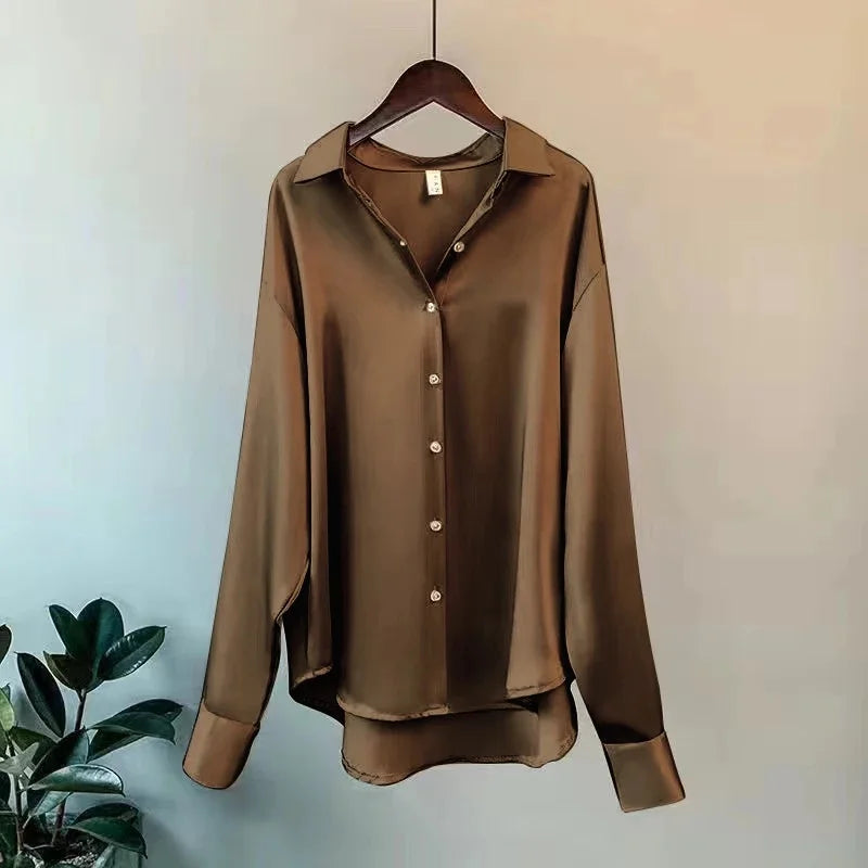 Celeste | Satin Long Sleeve Shirt - Motheero