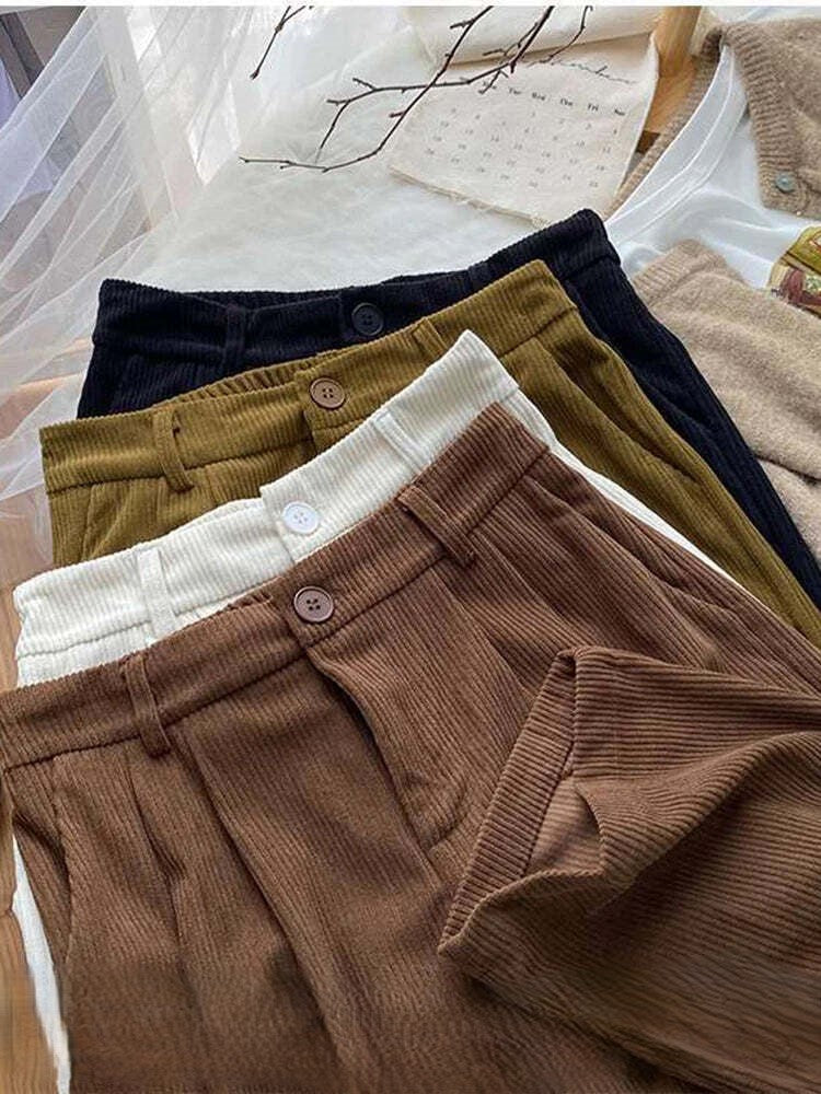 Maribel | Ribbed Corduroy High-Waist Trousers