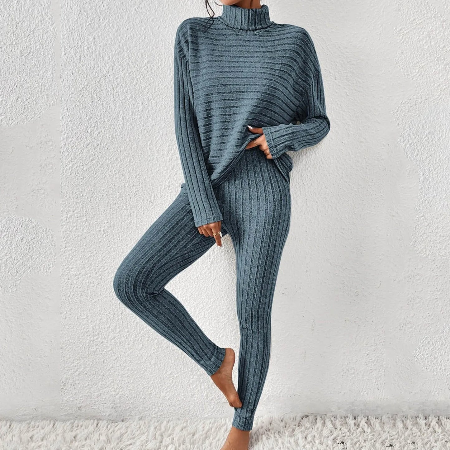 Elara | Women Knitted Turtleneck Sweater and Pants Outfit Set