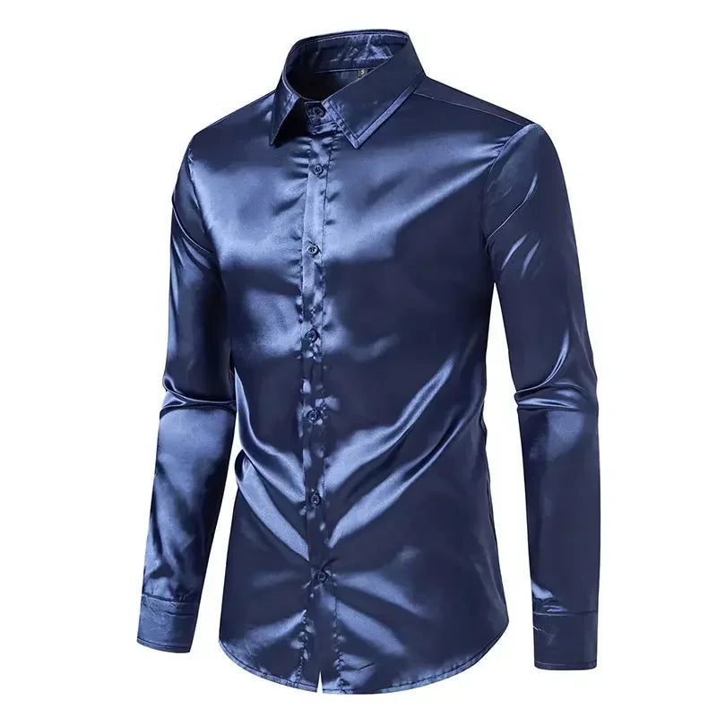 Raven | Shiny Silk Long-Sleeve Shirt
