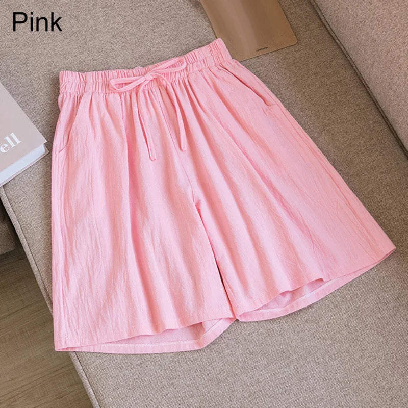 Elara | Cotton Linen Mid-Length Ribbon Tie Shorts