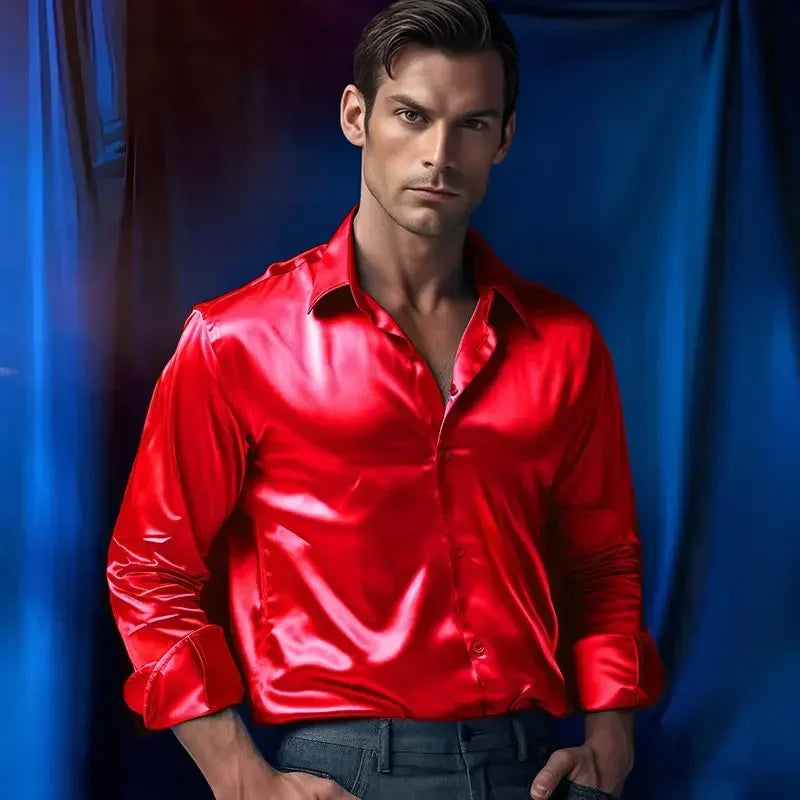 Raven | Shiny Silk Long-Sleeve Shirt