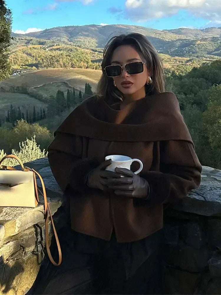 Odessa | Elegant Wool with Long Sleeves Coat Cape