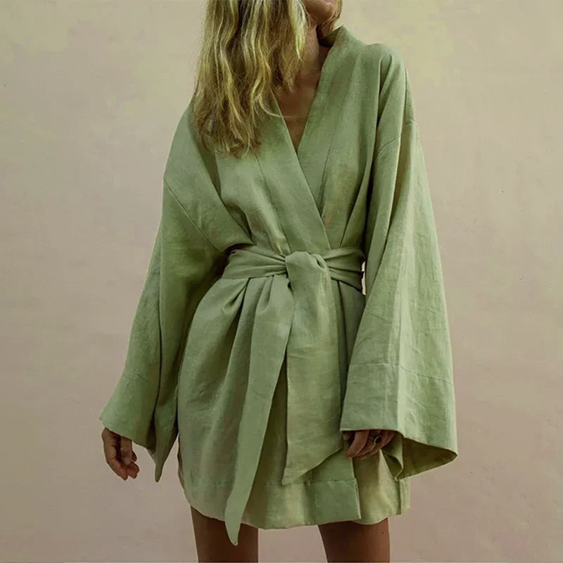 Aria | Short Long Sleeve Dress with Tie Waist - Motheero