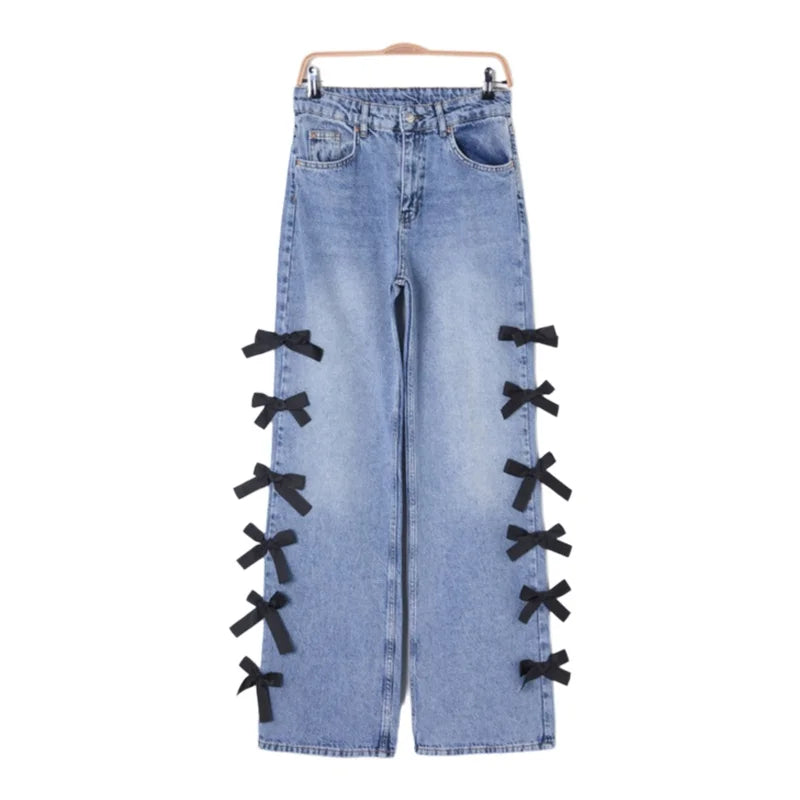 Seraphine | Mid-Waist Wide-Leg with Ribbon Detail Jeans