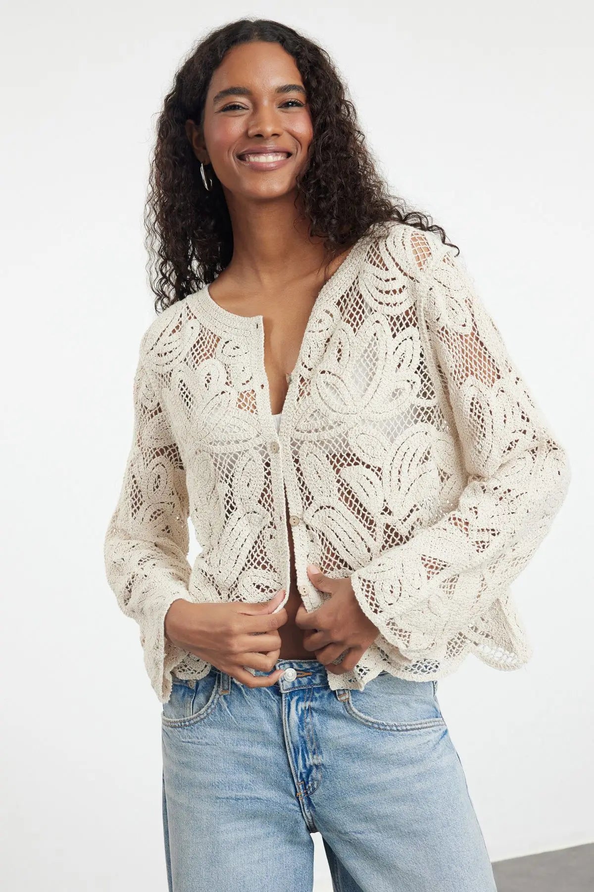 Selina | Cotton Floral Knitted Cardigan