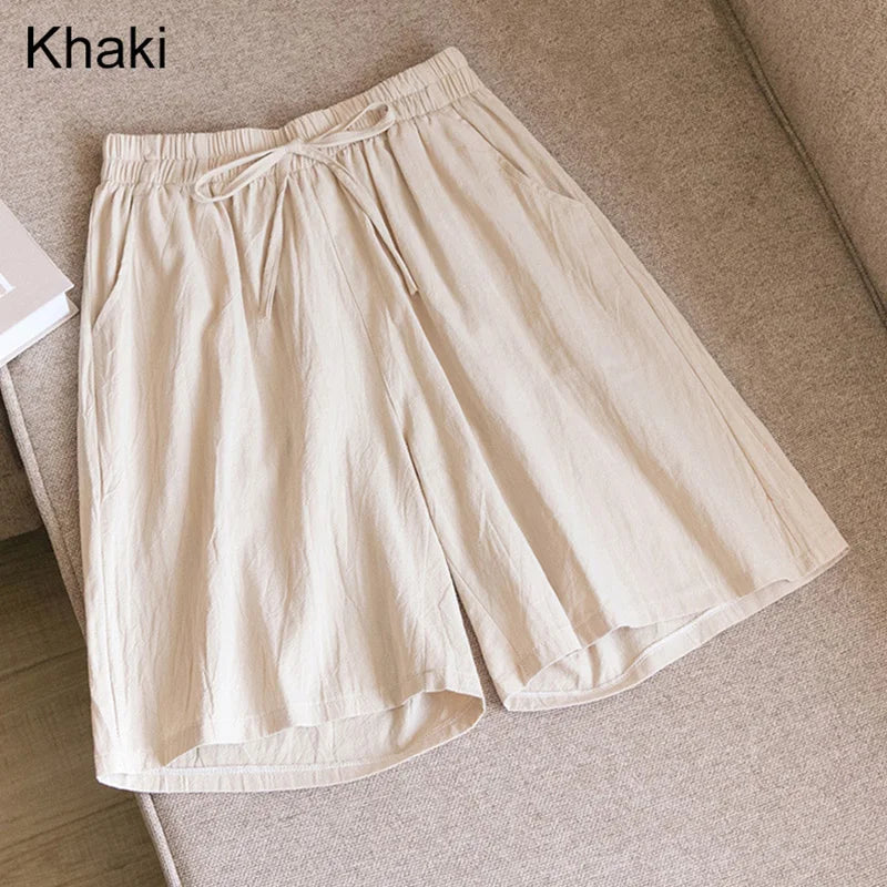 Elara | Cotton Linen Mid-Length Ribbon Tie Shorts
