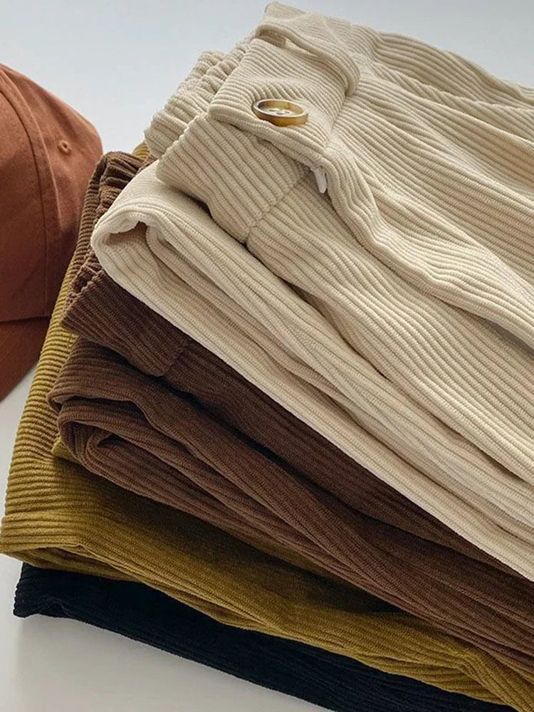 Maribel | Ribbed Corduroy High-Waist Trousers