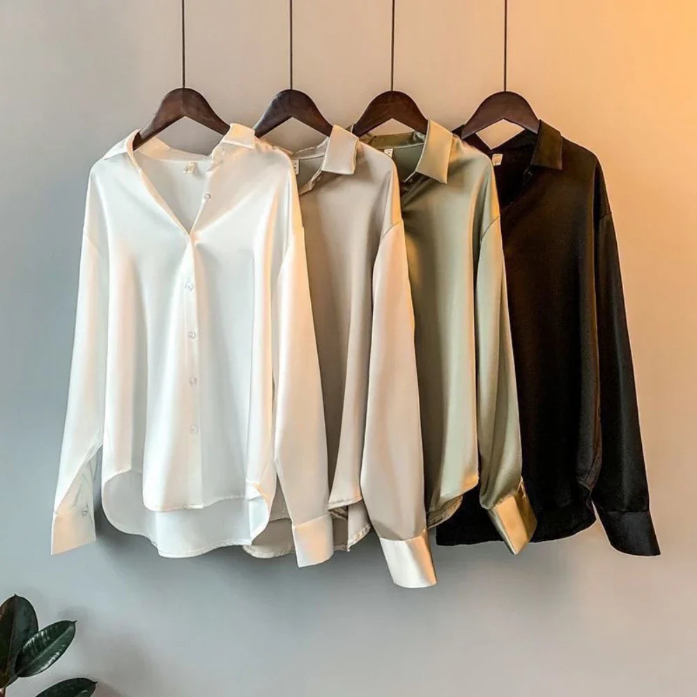 Celeste | Satin Long Sleeve Shirt - Motheero