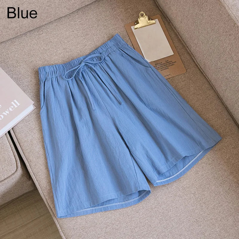 Elara | Cotton Linen Mid-Length Ribbon Tie Shorts