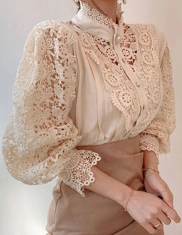 Isla | Delicate Lace Turtleneck Shirt - Motheero