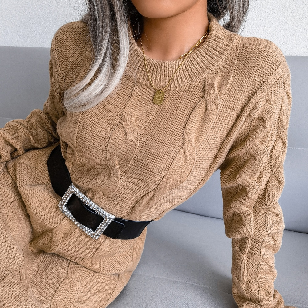 Mila | Cozy Knit Mini Dress with Long Sleeves - Motheero
