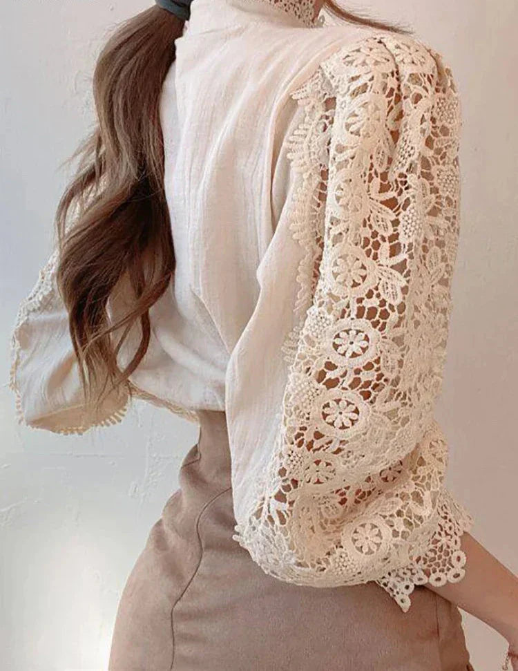 Isla | Delicate Lace Turtleneck Shirt - Motheero
