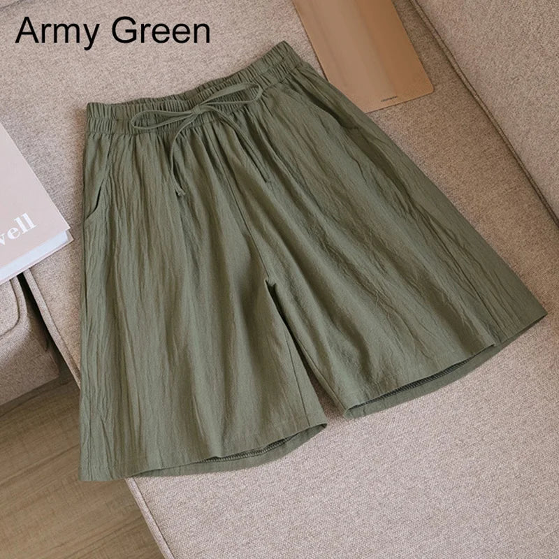 Elara | Cotton Linen Mid-Length Ribbon Tie Shorts