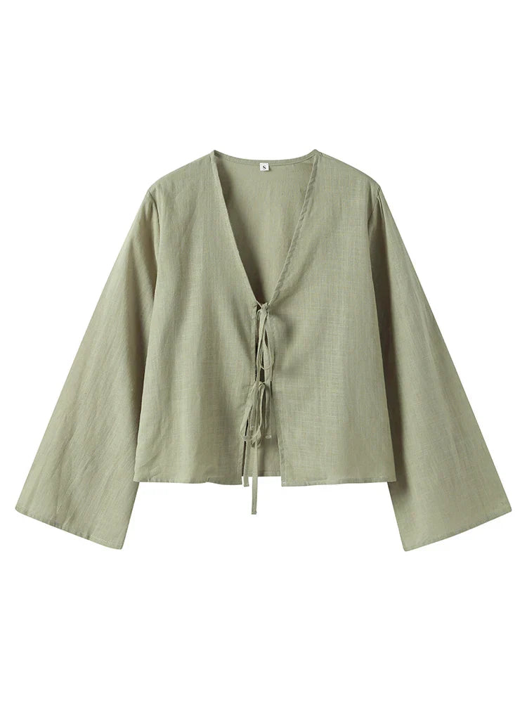 Serena | Long‑Sleeve Lace‑Up Shirt - Motheero