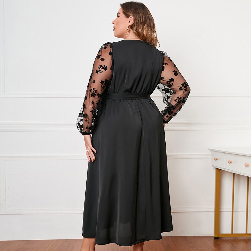 Mara | Elegant Wrap Dress With Floral Puff Sleeves - Motheero