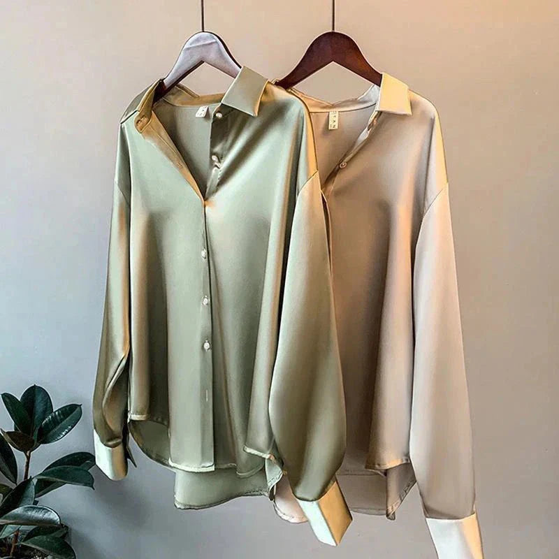 Celeste | Satin Long Sleeve Shirt - Motheero