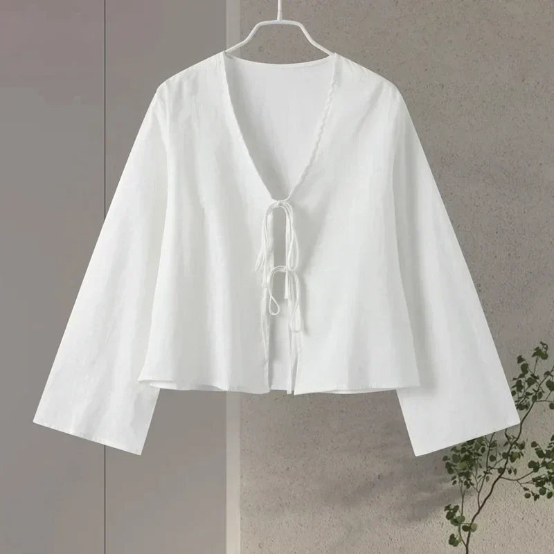 Serena | Long‑Sleeve Lace‑Up Shirt - Motheero