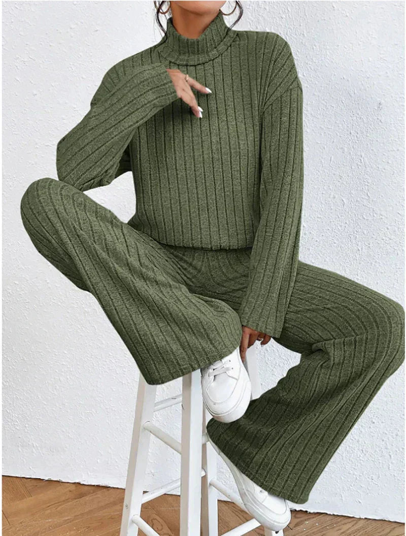 Lina | Women Knit Turtleneck Sweater and Pants Outfit Set
