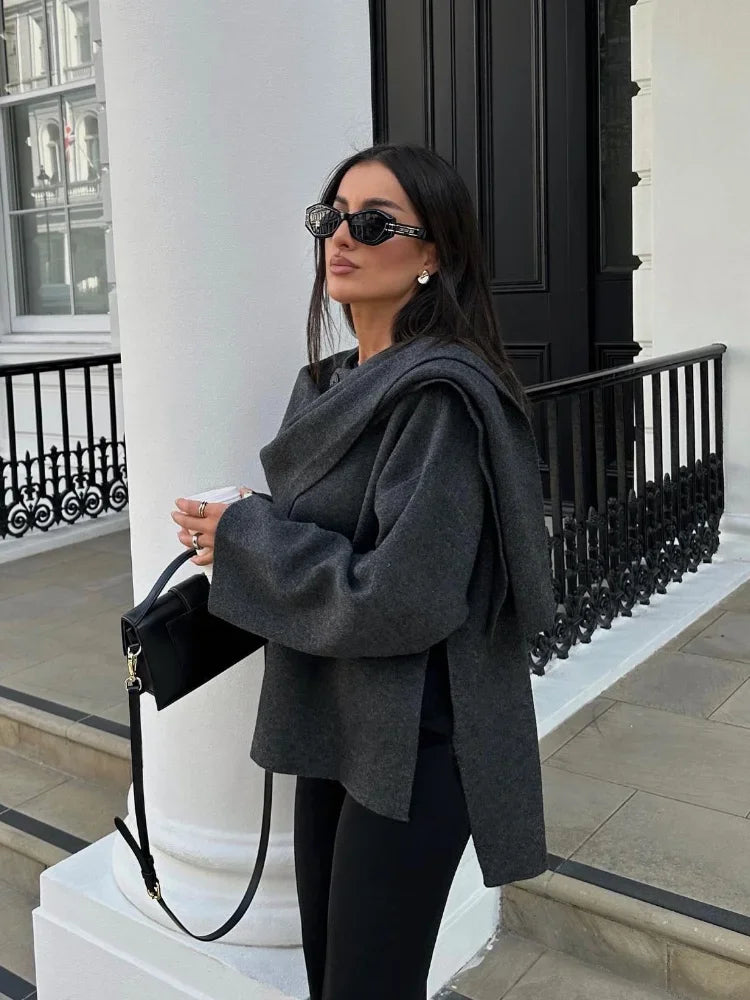 Odessa | Elegant Wool with Long Sleeves Coat Cape