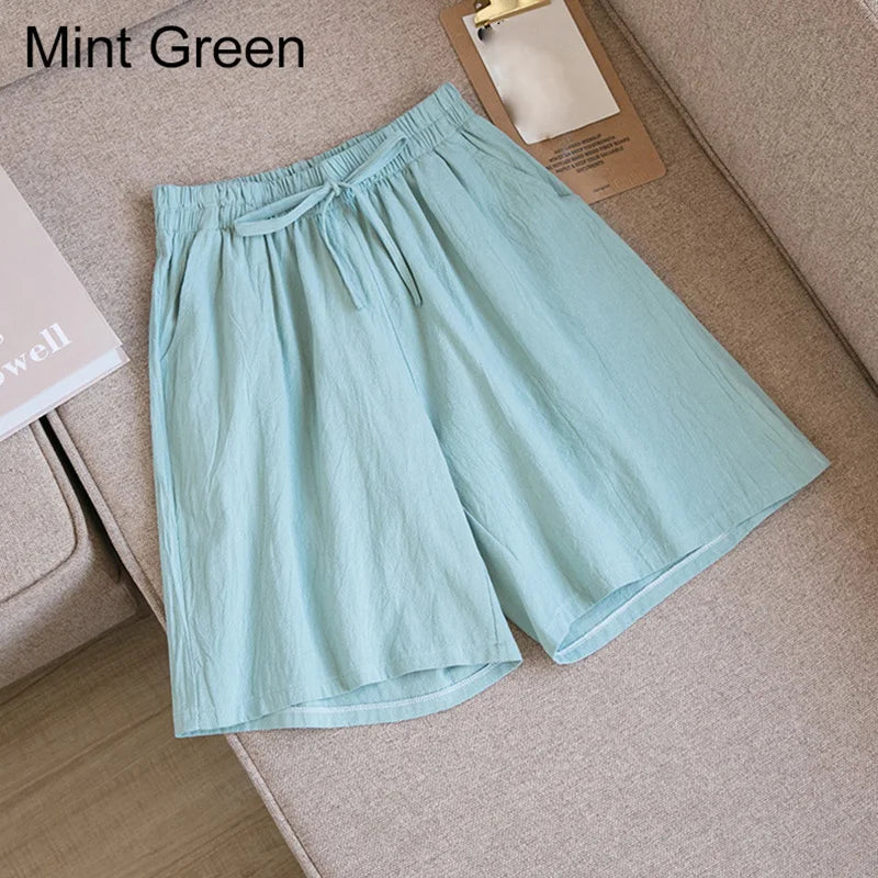 Elara | Cotton Linen Mid-Length Ribbon Tie Shorts