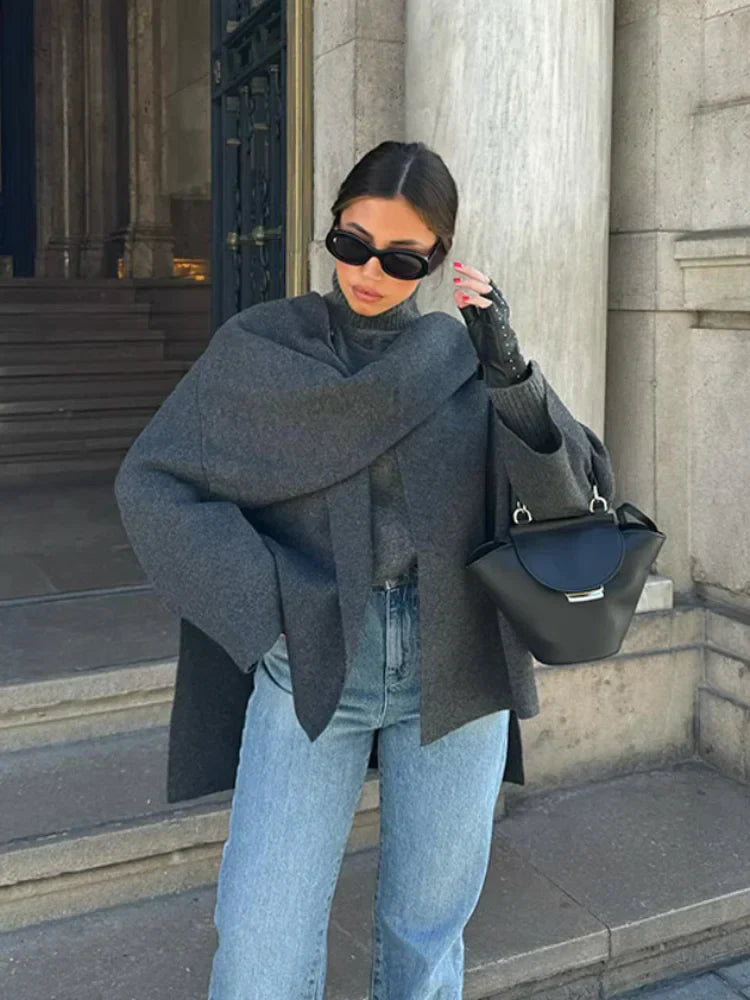 Odessa | Elegant Wool with Long Sleeves Coat Cape
