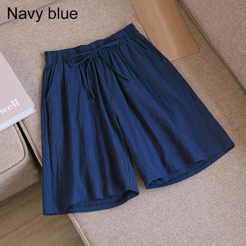 Elara | Cotton Linen Mid-Length Ribbon Tie Shorts