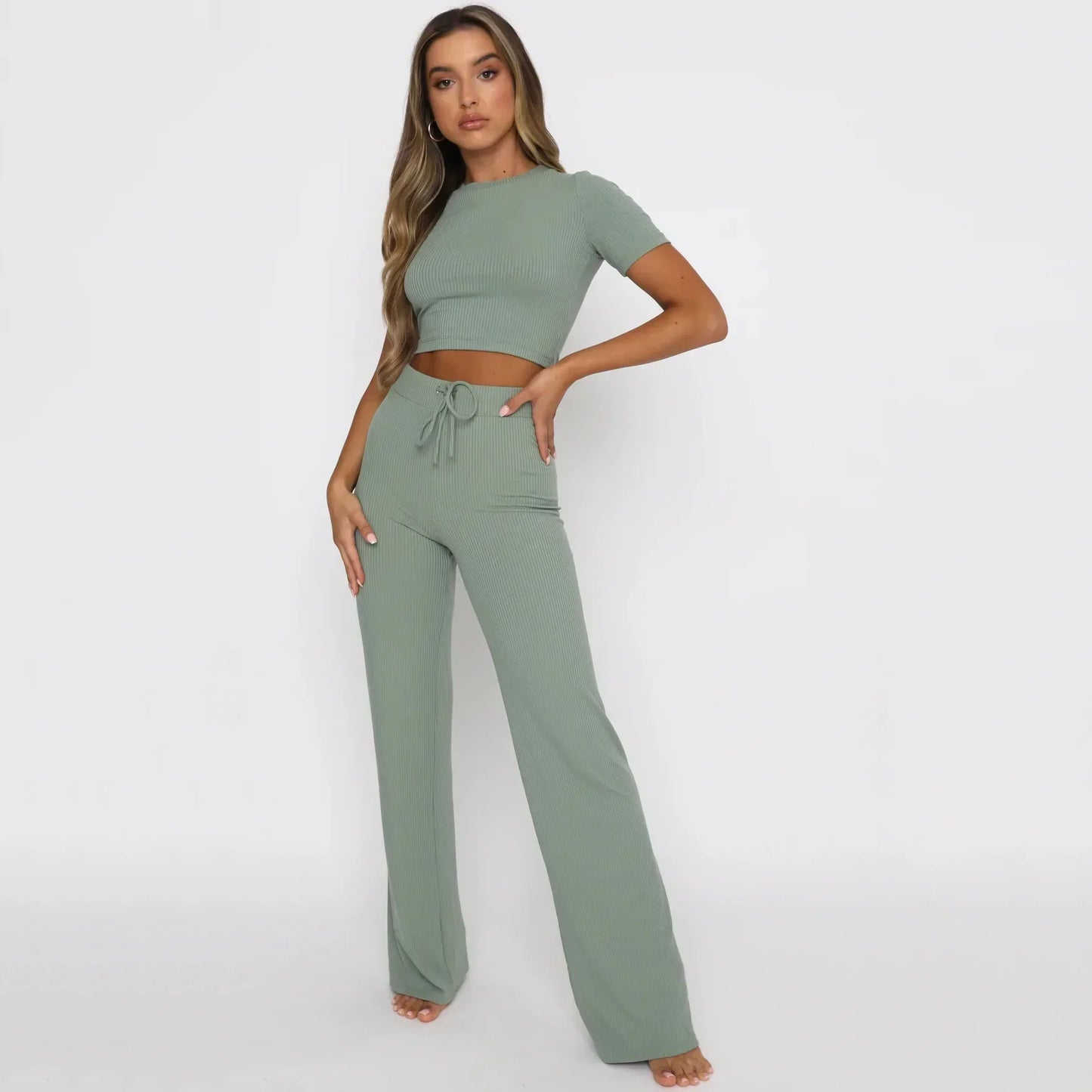 Lynette | Casual Two pieces Cropped Top Trouser Set