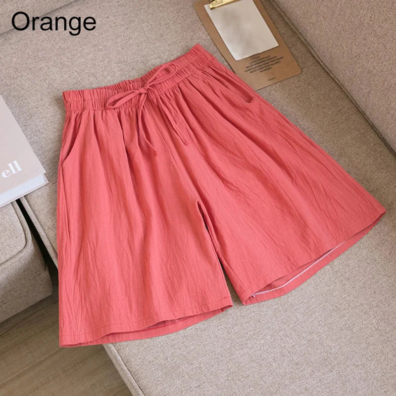 Elara | Cotton Linen Mid-Length Ribbon Tie Shorts