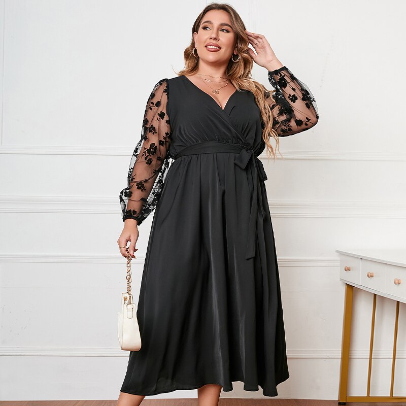 Mara | Elegant Wrap Dress With Floral Puff Sleeves - Motheero