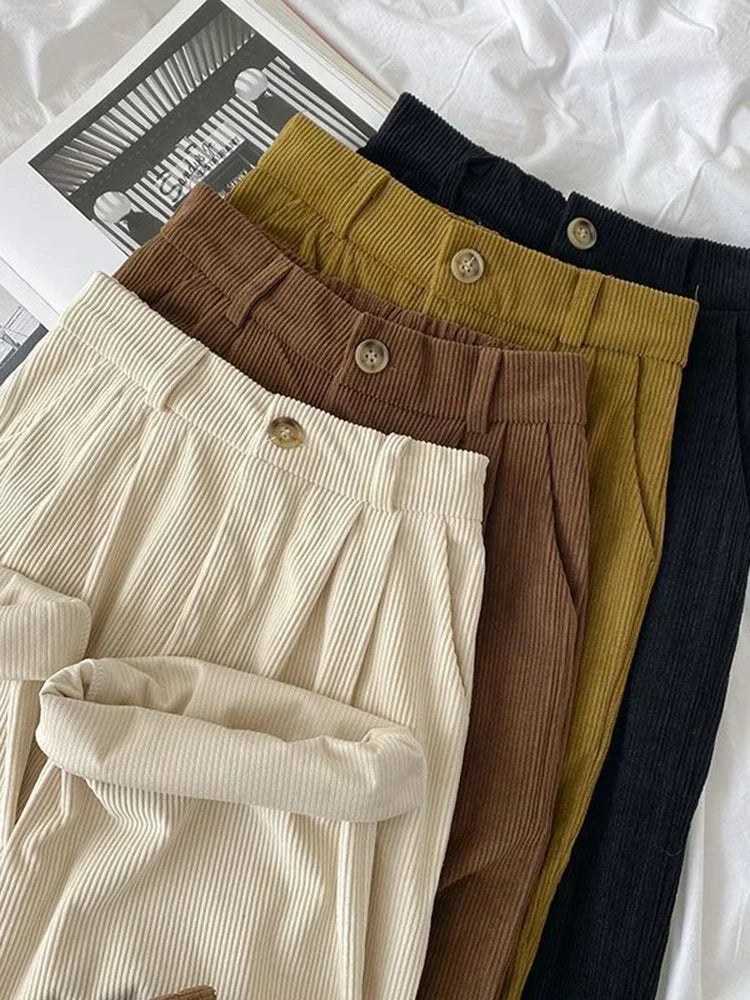Maribel | Ribbed Corduroy High-Waist Trousers