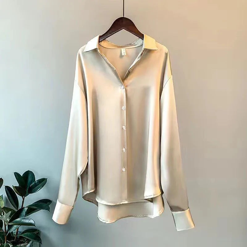 Celeste | Satin Long Sleeve Shirt - Motheero