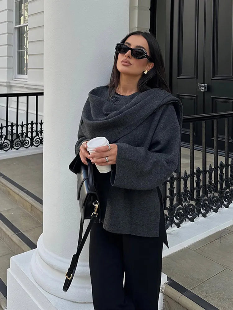 Odessa | Elegant Wool with Long Sleeves Coat Cape