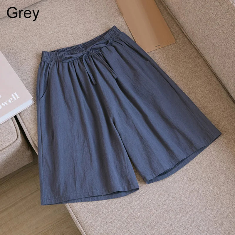 Elara | Cotton Linen Mid-Length Ribbon Tie Shorts