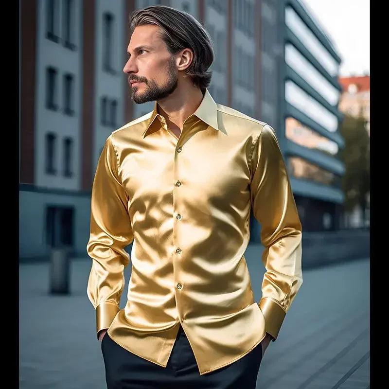 Raven | Shiny Silk Long-Sleeve Shirt