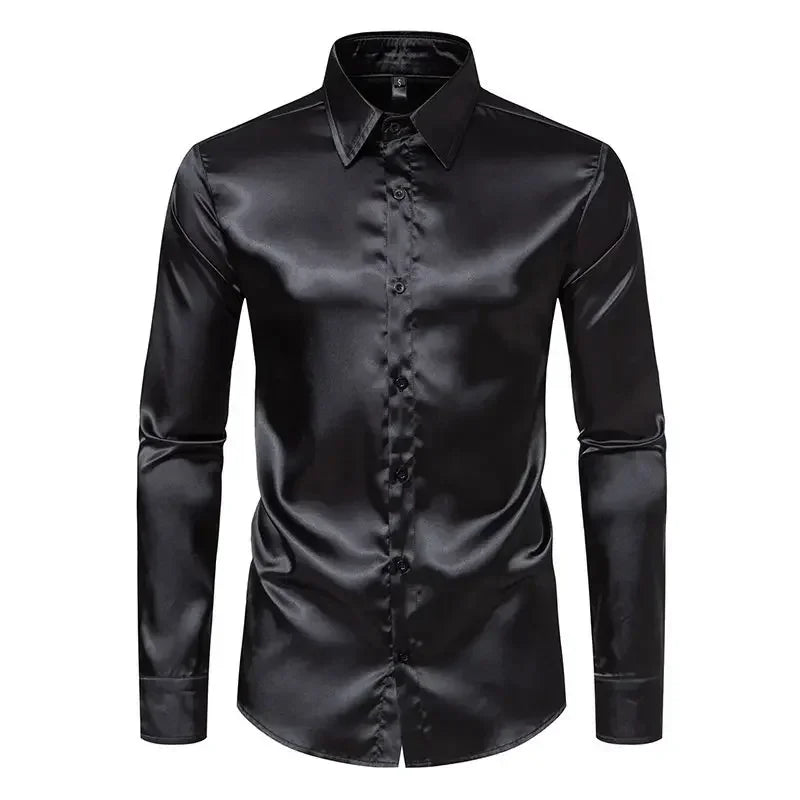 Raven | Shiny Silk Long-Sleeve Shirt