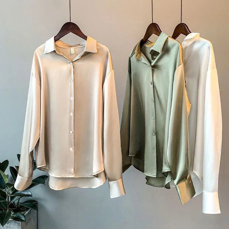 Celeste | Satin Long Sleeve Shirt - Motheero