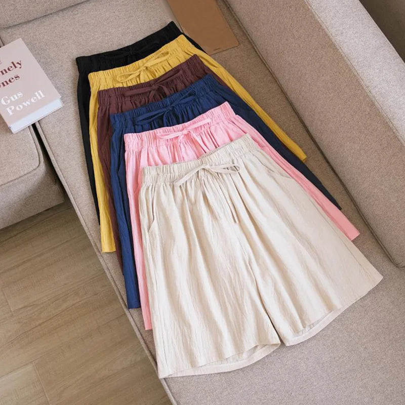 Elara | Cotton Linen Mid-Length Ribbon Tie Shorts