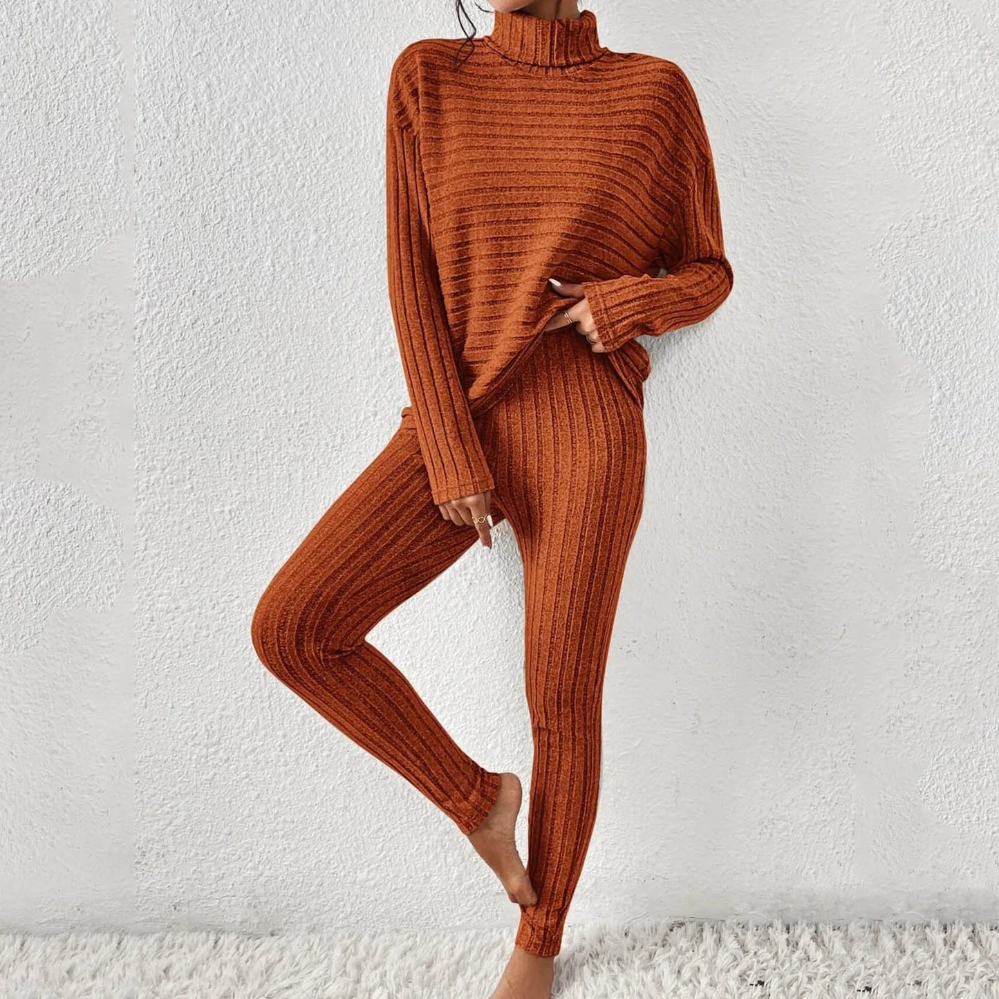Elara | Women Knitted Turtleneck Sweater and Pants Outfit Set