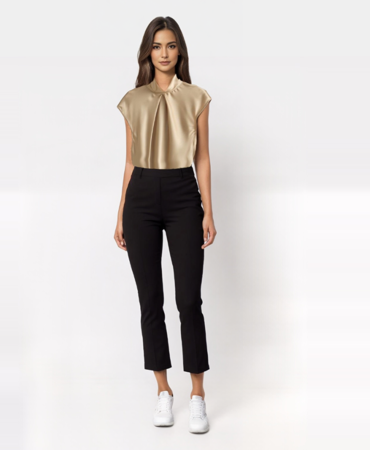 Elara | Sleek Blouse Satin Sleeveless - Motheero
