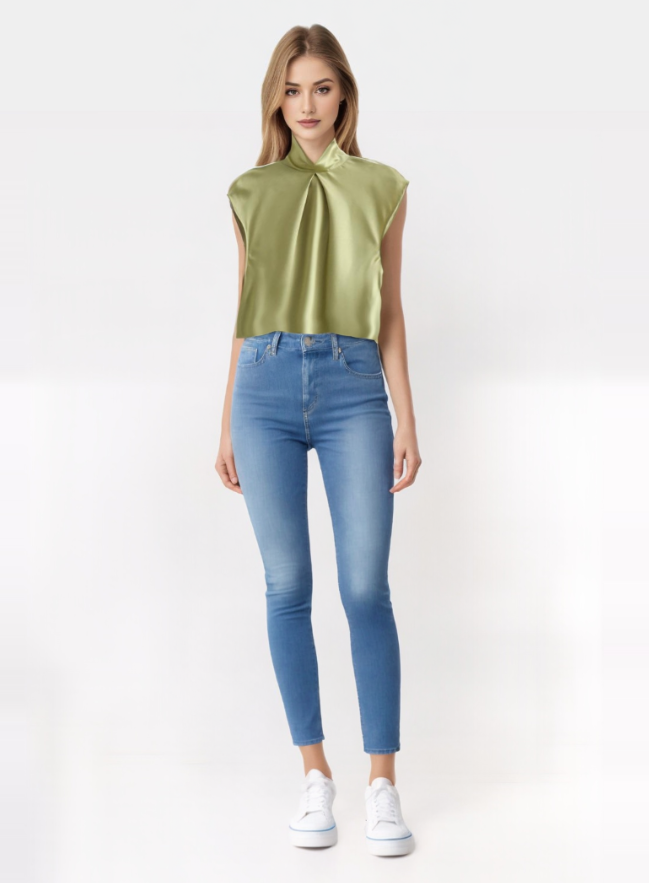 Elara | Sleek Blouse Satin Sleeveless - Motheero