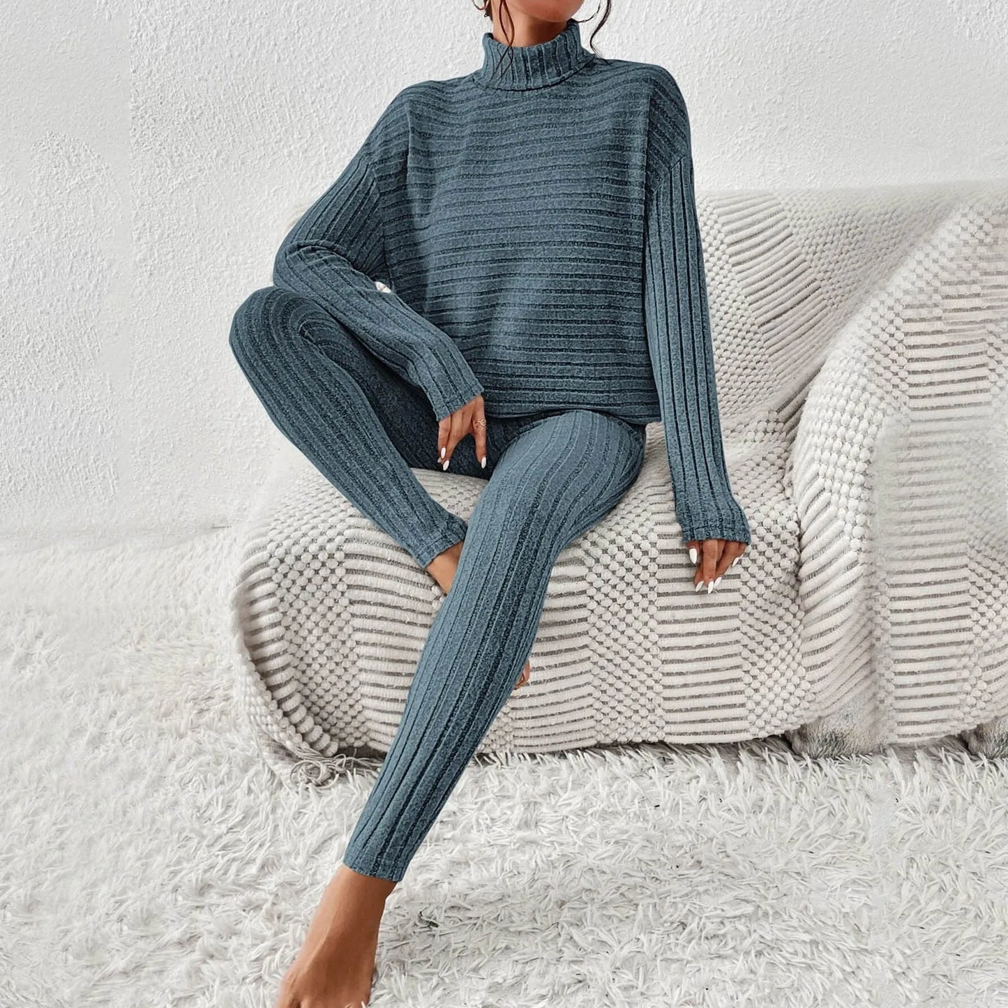 Elara | Women Knitted Turtleneck Sweater and Pants Outfit Set