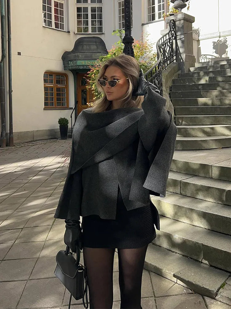 Odessa | Elegant Wool with Long Sleeves Coat Cape