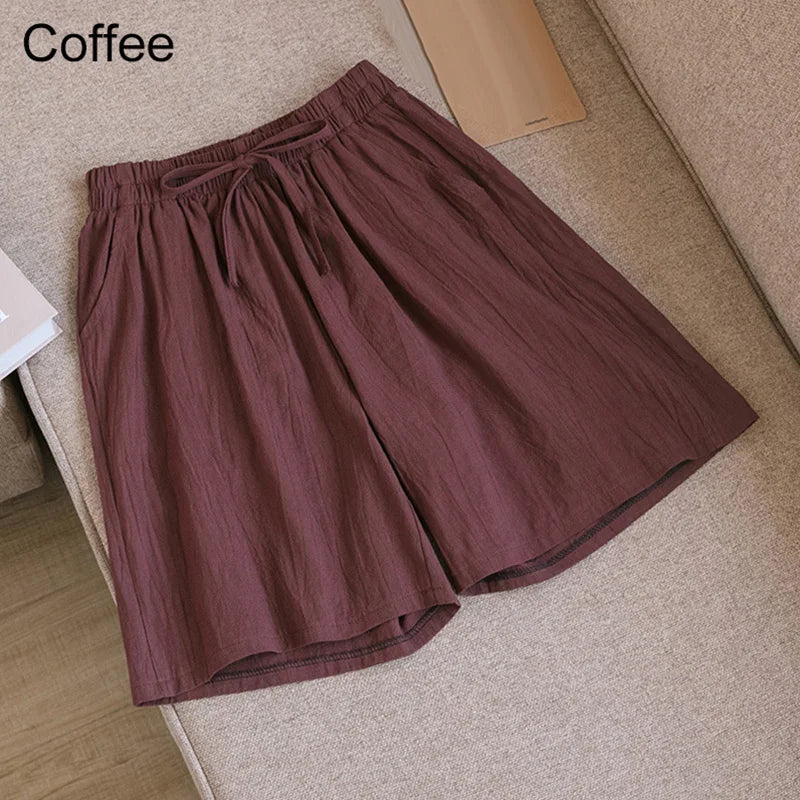 Elara | Cotton Linen Mid-Length Ribbon Tie Shorts
