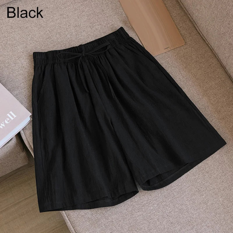 Elara | Cotton Linen Mid-Length Ribbon Tie Shorts