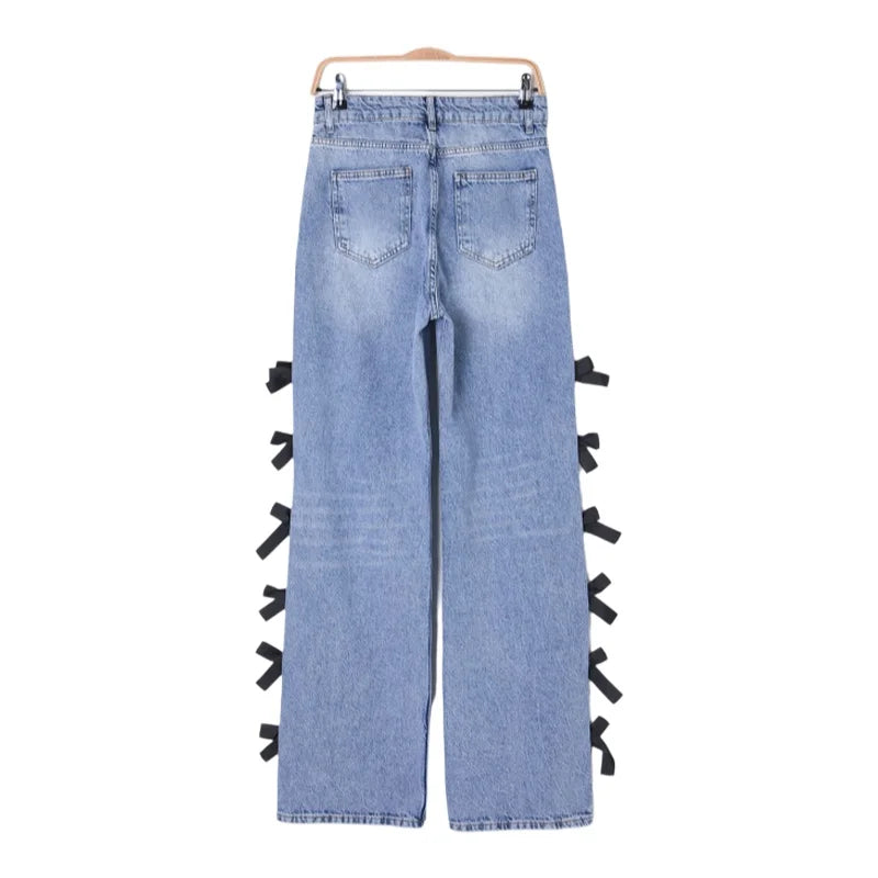 Seraphine | Mid-Waist Wide-Leg with Ribbon Detail Jeans
