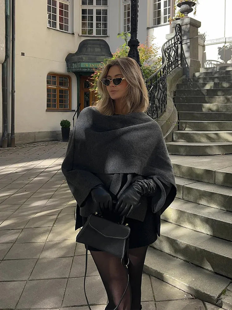 Odessa | Elegant Wool with Long Sleeves Coat Cape